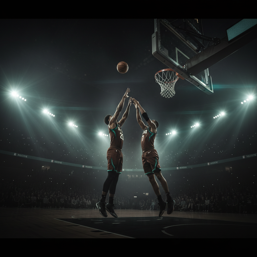 Giocatore di basket in azione durante una schiacciata