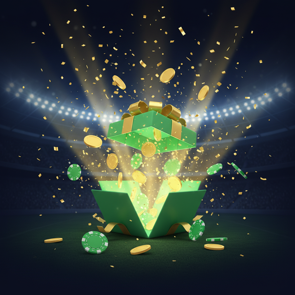 Bonus scommesse con monete e chip che escono da un pacco regalo